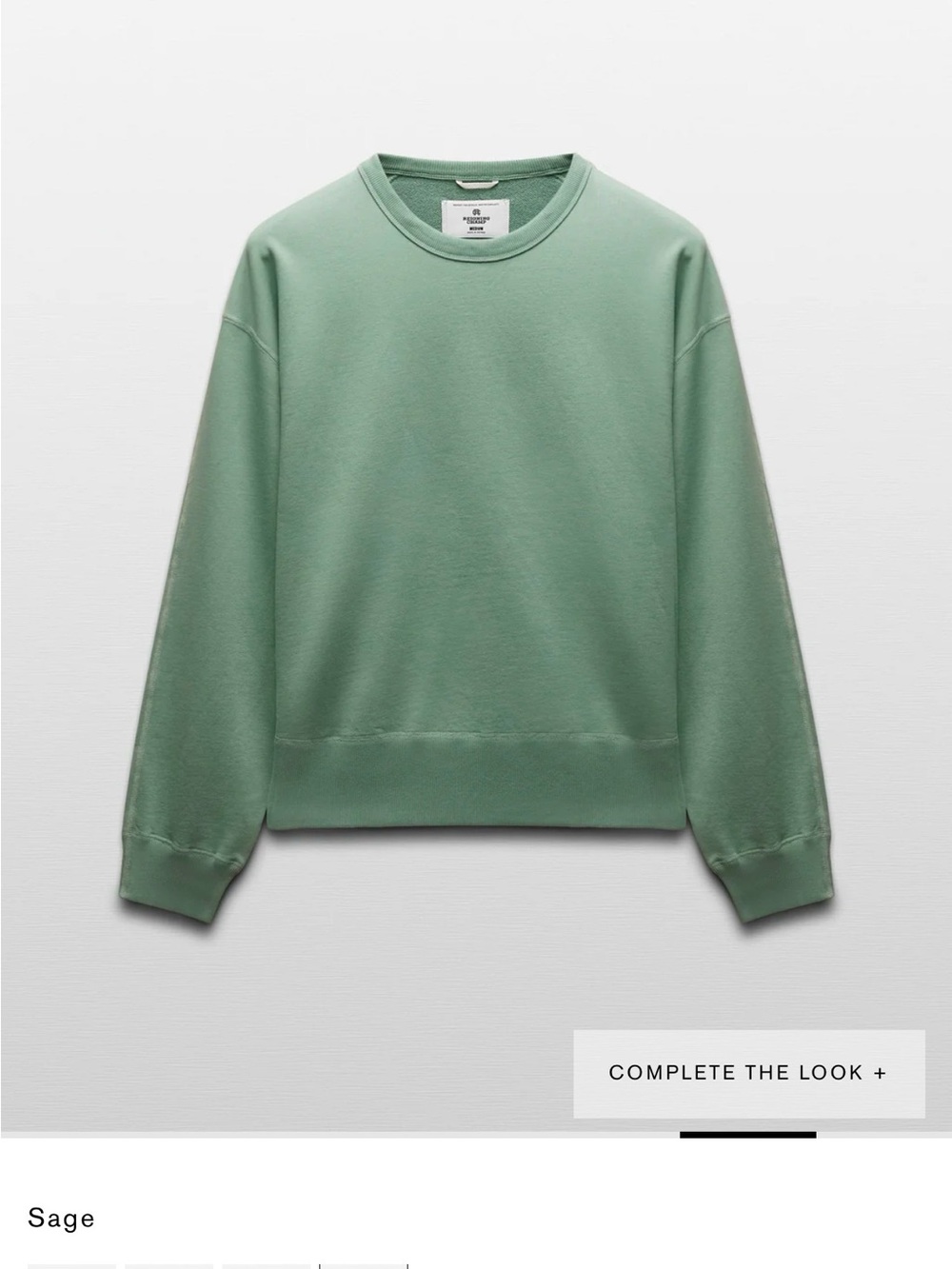 Reigning Champ Sage Green Crewneck Relaxed Fit Sweatshirt, Size   XL